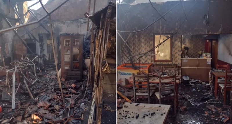 Restaurante ficou destruído pelas chamas em São Manuel — Foto: Corpo de Bombeiros / Divulgação