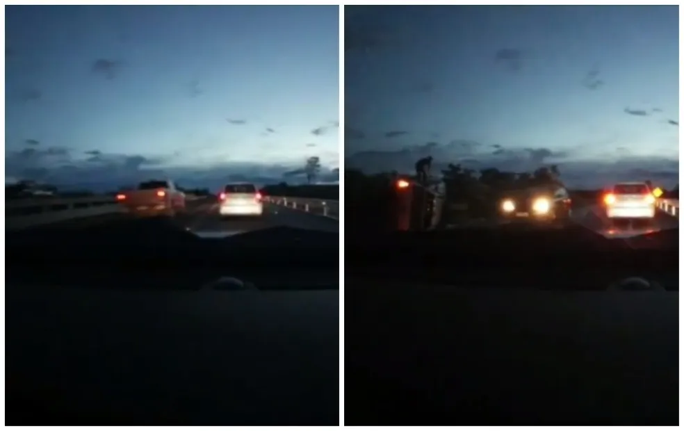 Vídeo mostra caminhonete em ultrapassagem proibida antes de bater de frente e provocar morte de jovem em Echaporã — Foto: Reprodução
