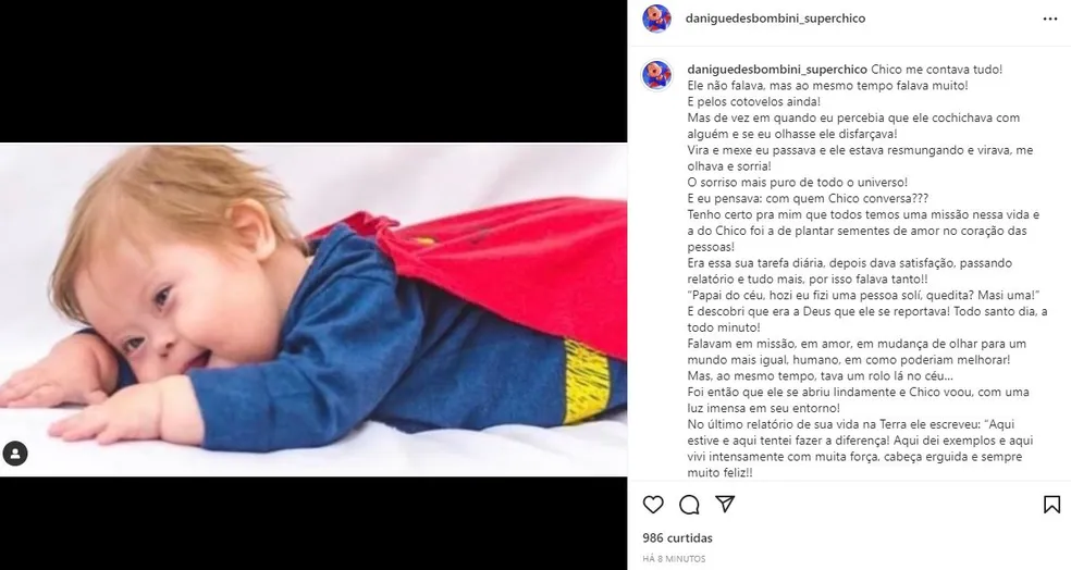 Família fez postagem sobre a morte de Super Chico — Foto: Instagram/ Reprodução

