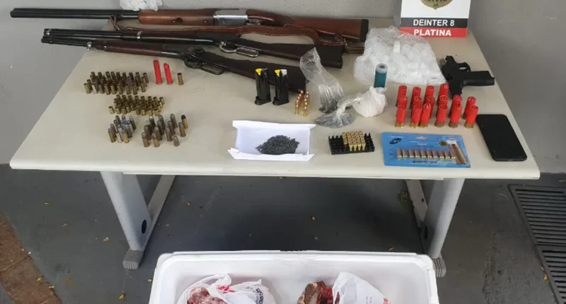 Polícia Civil prende três por porte de arma de fogo e caça de animais sem autorização em Platina e Assis (SP) — Foto: Polícia Civil/Divulgação