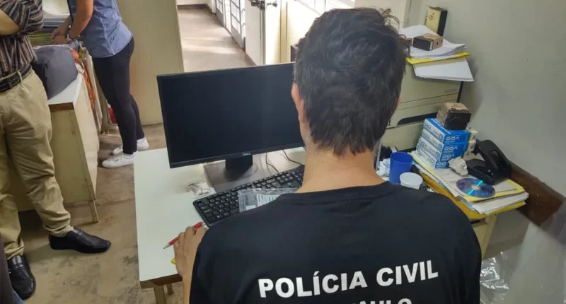 Servidor foi detido no local de trabalho em Bauru por acessar vídeos com pornografia infantojuvenil — Foto: Polícia Civil/ Divulgação
