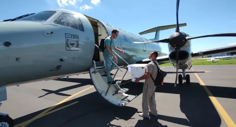 Avião da FAB em Marília para transporte de órgão destinados à transplante — Foto: HBU/Divulgação